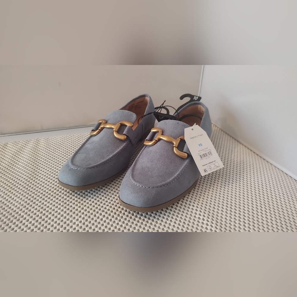 Time and Tru Women's Size 10 Faux Microsuede Buckle Loafers Blue NWT